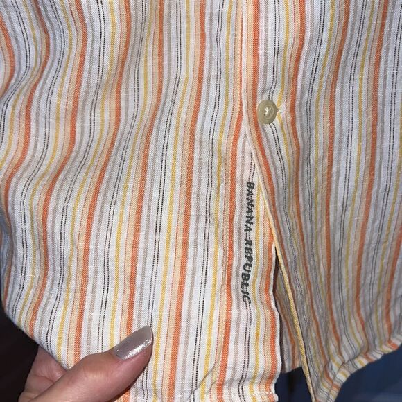 Banana Republic Men’s XL 100% Linen sherbet striped shirt - Picture 8 of 14